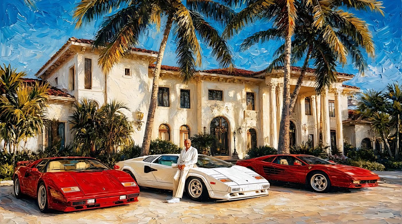 Wallpaper mansão com supercarros